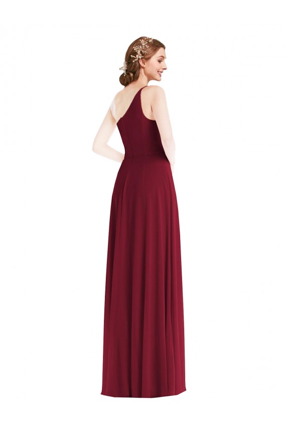Soft Chiffon One Shoulder Sleeveless Burgundy Long Semi Formal Evening Dress / Bridesmaid Dress Essex