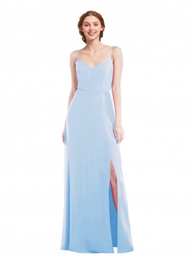 Soft Chiffon Spaghetti Straps Sleeveless Light Sky Blue Long Formal Evening Gown / Bridesmaid Dress Essex