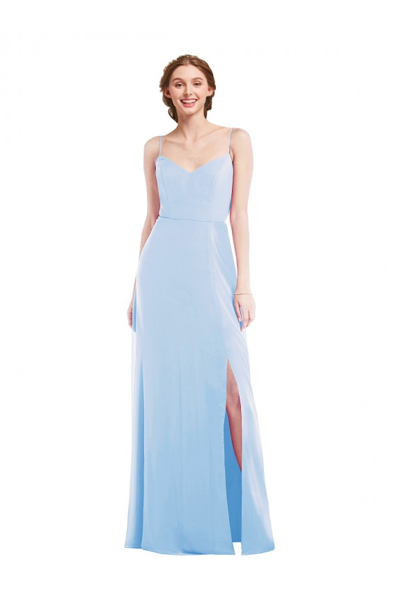 Soft Chiffon Spaghetti Straps Sleeveless Light Sky Blue Long Formal Evening Gown / Bridesmaid Dress Essex