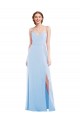 Soft Chiffon Spaghetti Straps Sleeveless Light Sky Blue Long Formal Evening Gown / Bridesmaid Dress Essex