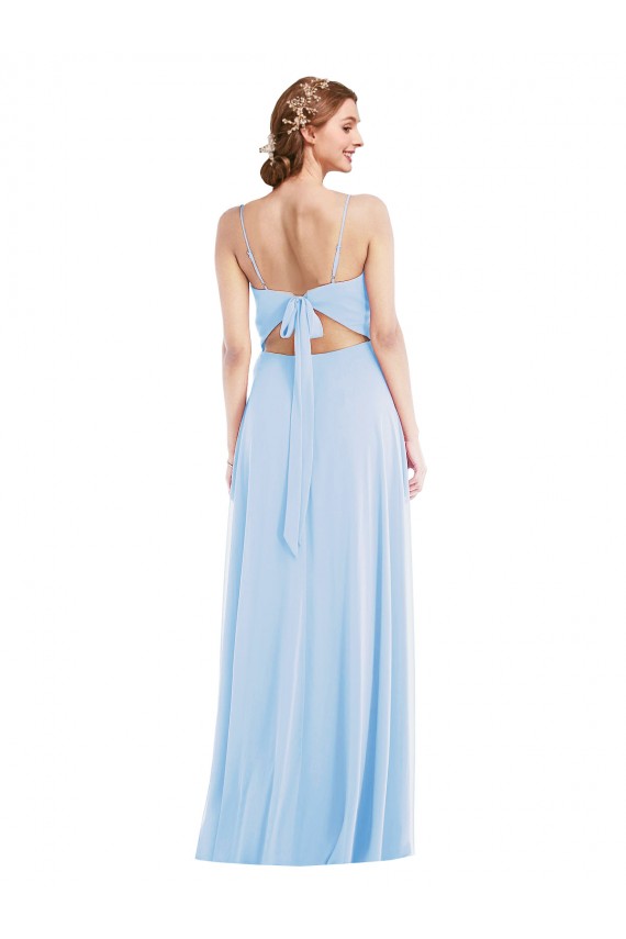 Soft Chiffon Spaghetti Straps Sleeveless Light Sky Blue Long Formal Evening Gown / Bridesmaid Dress Essex