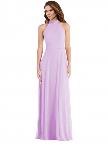 Soft Chiffon Halter Neck Sleeveless Low Back Long Semi Formal Evening Dress / Bridesmaid Dress Essex