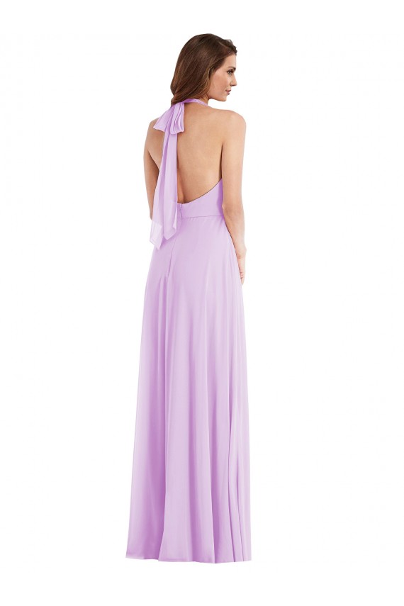 Soft Chiffon Halter Neck Sleeveless Low Back Long Semi Formal Evening Dress / Bridesmaid Dress Essex