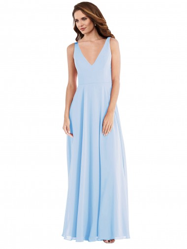 Soft Chiffon V-Neck Sleeveless Long Semi Formal Evening Dress / Bridesmaid Dress Essex