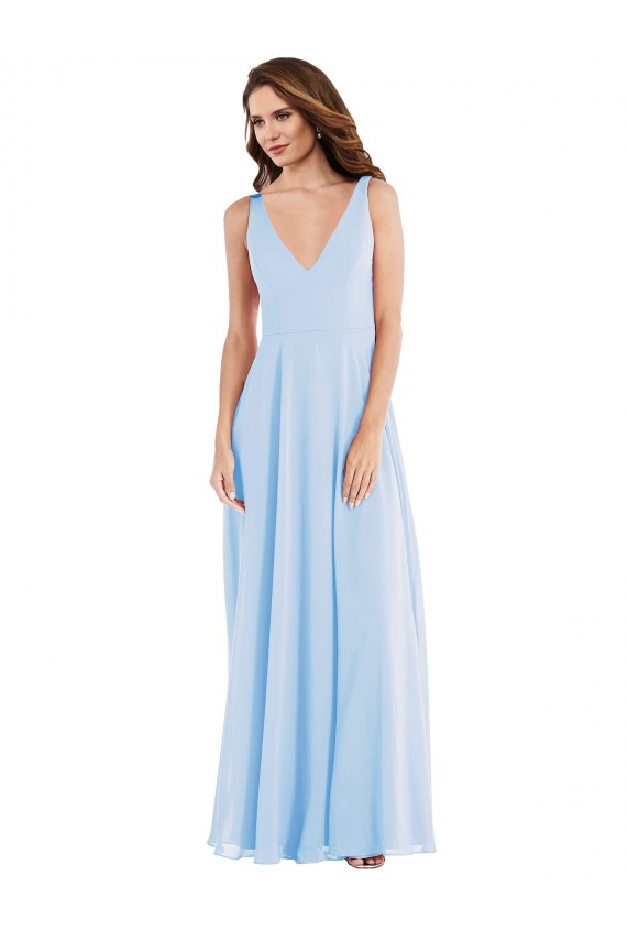 Soft Chiffon V-Neck Sleeveless Long Semi Formal Evening Dress / Bridesmaid Dress Essex