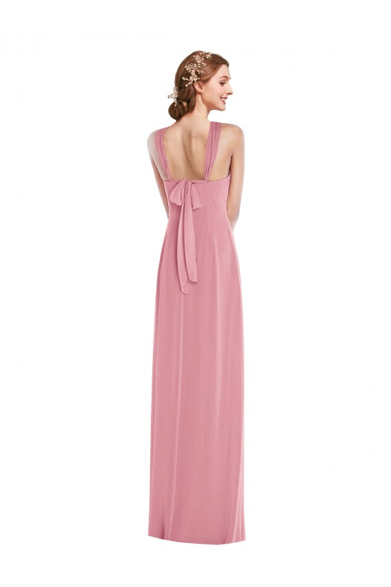 Soft Chiffon Halter Neck Sleeveless Open Back Skin Pink Long Semi Formal Evening Dress / Bridesmaid Dress Essex