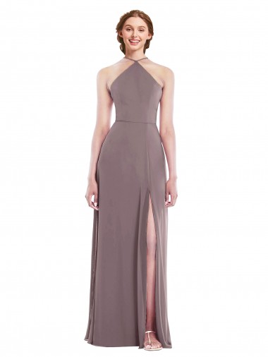 Soft Chiffon Halter Neck Sleeveless Low Back Long Formal Evening Gown / Bridesmaid Dress Essex