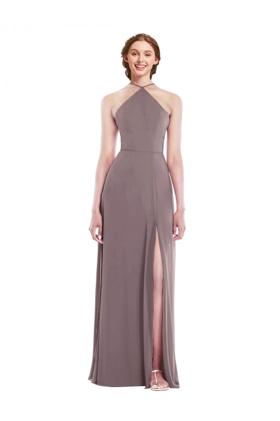 Soft Chiffon Halter Neck Sleeveless Low Back Long Formal Evening Gown / Bridesmaid Dress Essex