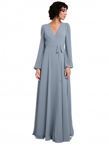 Soft Chiffon V-Neck Long Sleeves Long Bridesmaid Dress / Formal Dress Essex