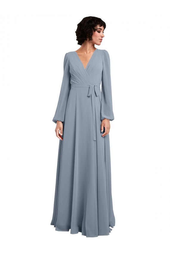 Soft Chiffon V-Neck Long Sleeves Long Bridesmaid Dress / Formal Dress Essex