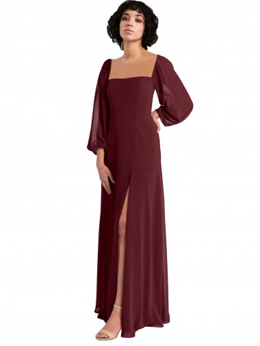 Chiffon Square Neck Long Sleeves Long Bridesmaid Dress / Evening Dress Essex