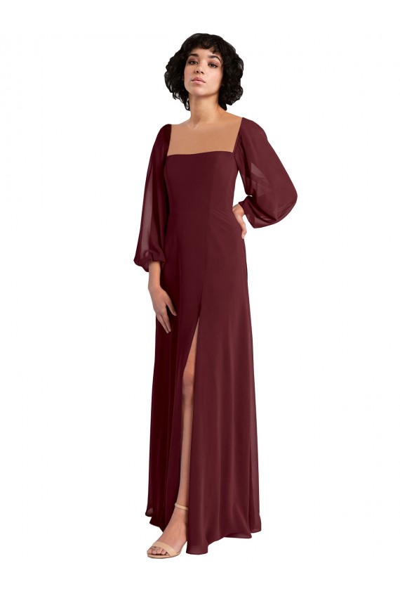 Chiffon Square Neck Long Sleeves Long Bridesmaid Dress / Evening Dress Essex