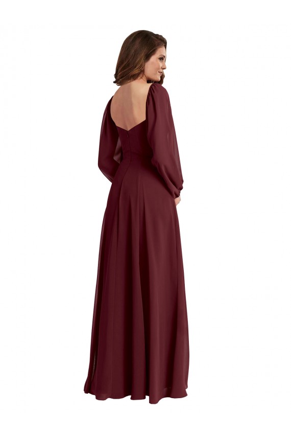 Chiffon Square Neck Long Sleeves Long Bridesmaid Dress / Evening Dress Essex