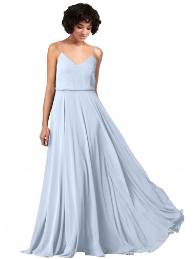 Soft Chiffon Spaghetti Straps Sleeveless Low Back Light Sky Blue Long Formal Dress / Bridesmaid Dress Essex
