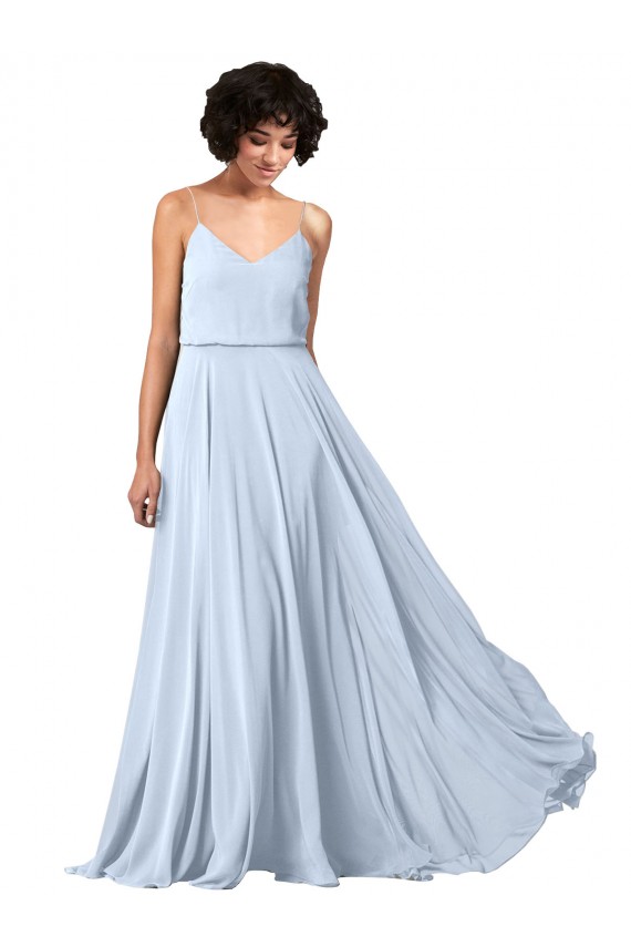 Soft Chiffon Spaghetti Straps Sleeveless Low Back Light Sky Blue Long Formal Dress / Bridesmaid Dress Essex