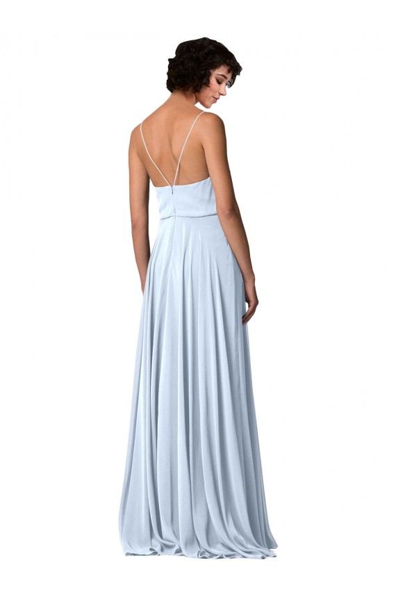 Soft Chiffon Spaghetti Straps Sleeveless Low Back Light Sky Blue Long Formal Dress / Bridesmaid Dress Essex