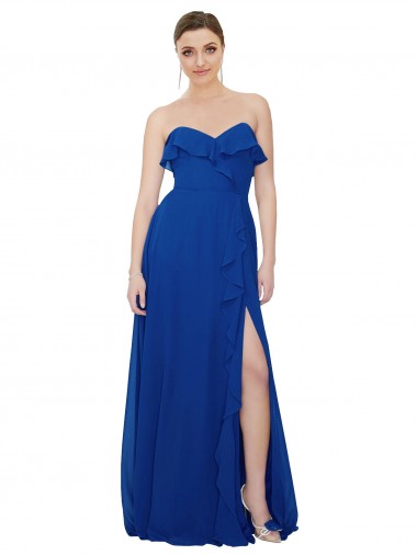 Soft Chiffon Sweetheart Sleeveless Royal Blue Long Bridesmaid Dress Essex
