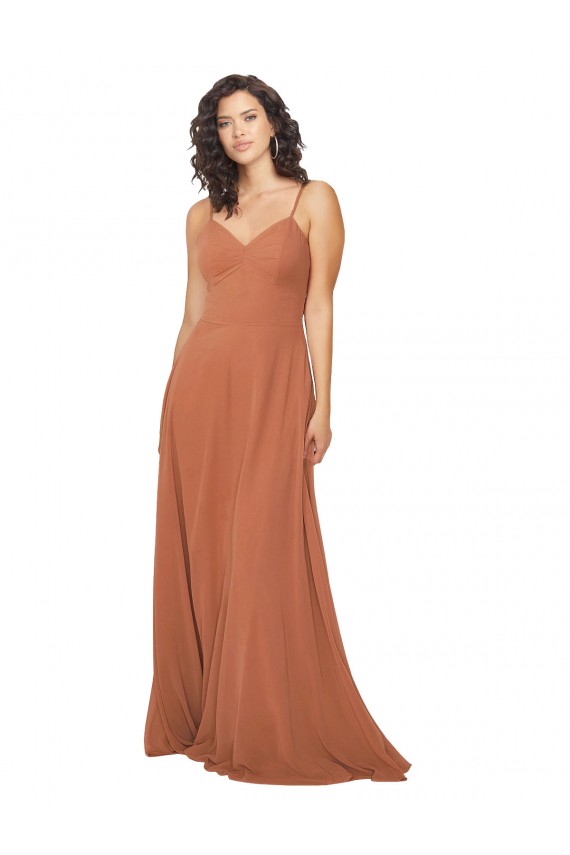 Soft Chiffon V-Neck Sleeveless Keyhole Back Rosewood Long Bridesmaid Dress Essex