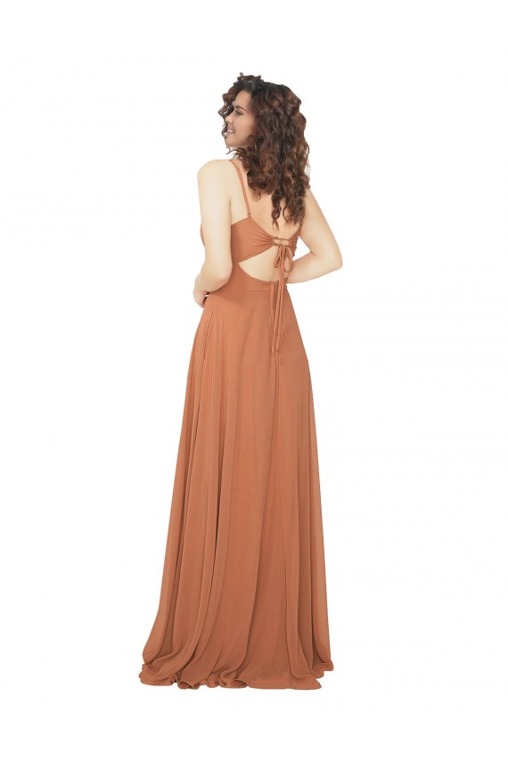 Soft Chiffon V-Neck Sleeveless Keyhole Back Rosewood Long Bridesmaid Dress Essex