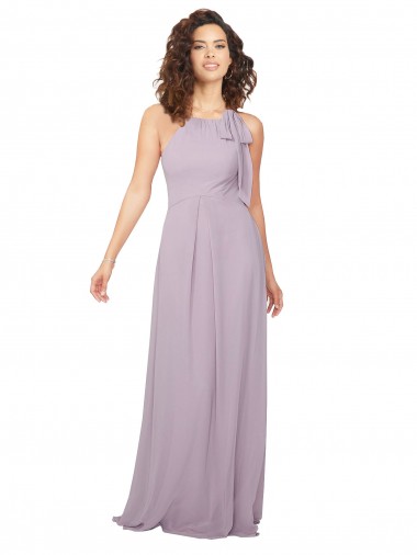 Chiffon Halter Neck Sleeveless Keyhole Back Pink Glow Long Bridesmaid Dress / Evening Dress Essex