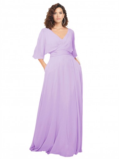 Lxue Chiffon V-Neck Half Sleeves Low Back Long Bridesmaid Dress Essex