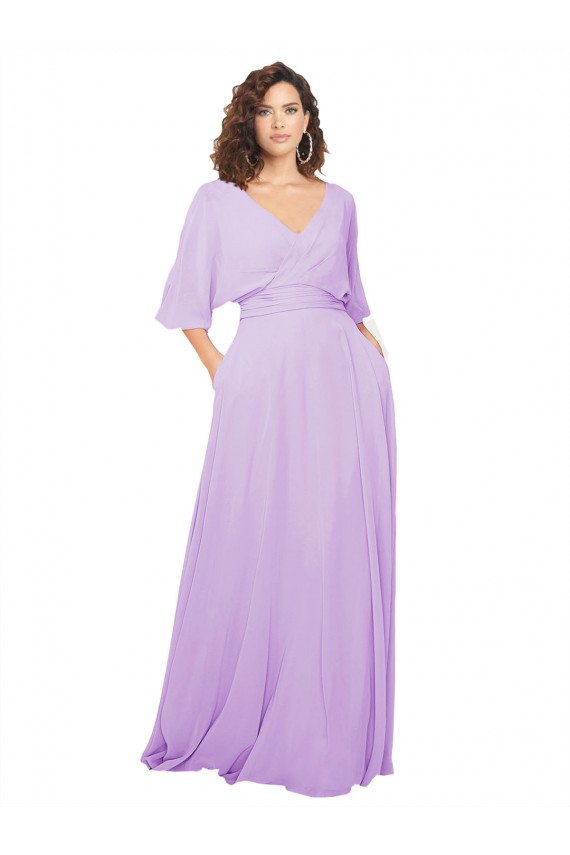 Lxue Chiffon V-Neck Half Sleeves Low Back Long Bridesmaid Dress Essex
