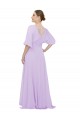 Lxue Chiffon V-Neck Half Sleeves Low Back Long Bridesmaid Dress Essex