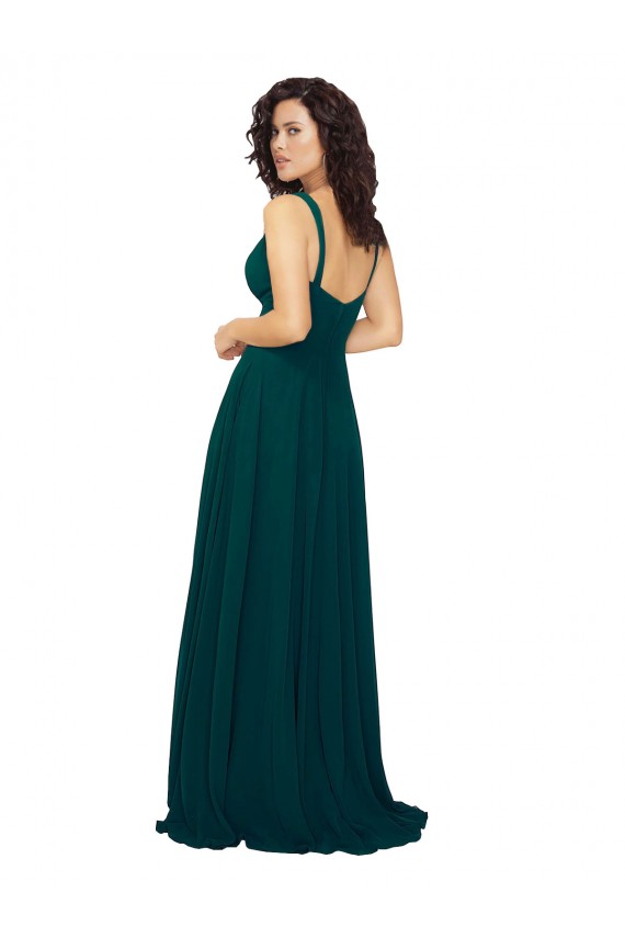 Soft Chiffon V-Neck Sleeveless Low Back Hunter Long Bridesmaid Dress Essex