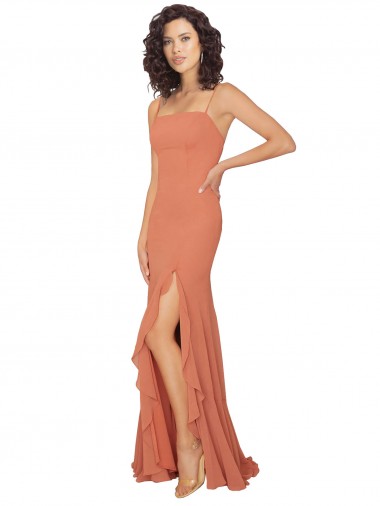 Soft Chiffon Square Neck Sleeveless V-Back Long Bridesmaid Dress Essex
