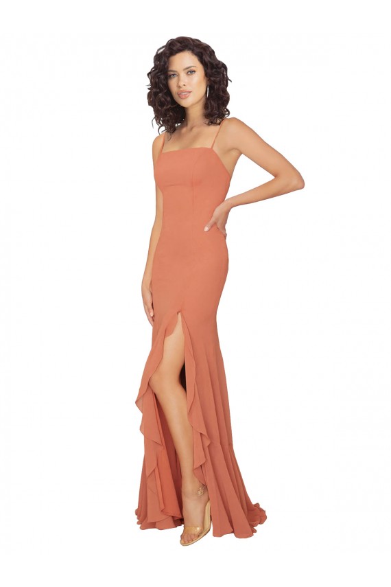 Soft Chiffon Square Neck Sleeveless V-Back Long Bridesmaid Dress Essex