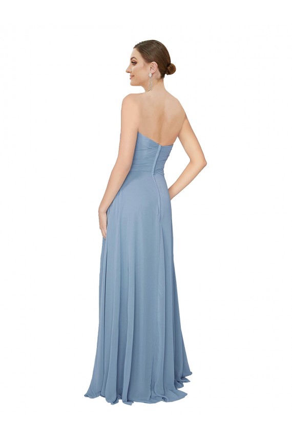 Chiffon Sweetheart Sleeveless Low Back Dusty Blue Long Bridesmaid Dress / Evening Dress Essex
