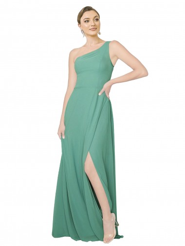 Soft Chiffon One Shoulder Sleeveless Icelandic Silver Long Bridesmaid Dress Essex