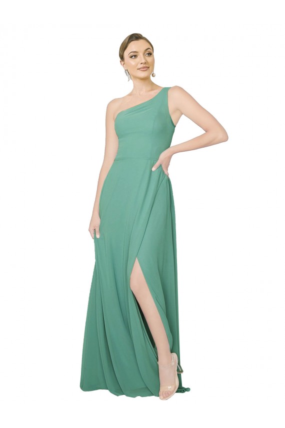 Soft Chiffon One Shoulder Sleeveless Icelandic Silver Long Bridesmaid Dress Essex