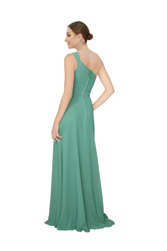 Soft Chiffon One Shoulder Sleeveless Icelandic Silver Long Bridesmaid Dress Essex