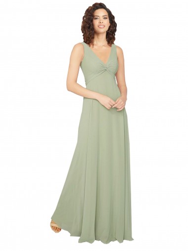 Chiffon V-Neck Sleeveless V-Back Sage Long Bridesmaid Dress / Evening Dress Essex