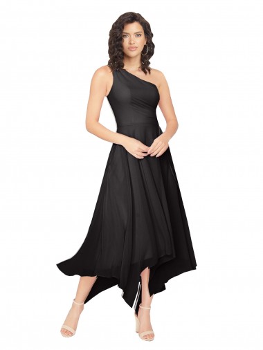 Soft Chiffon One Shoulder Sleeveless Midi Length High Low Bridesmaid Dress Essex