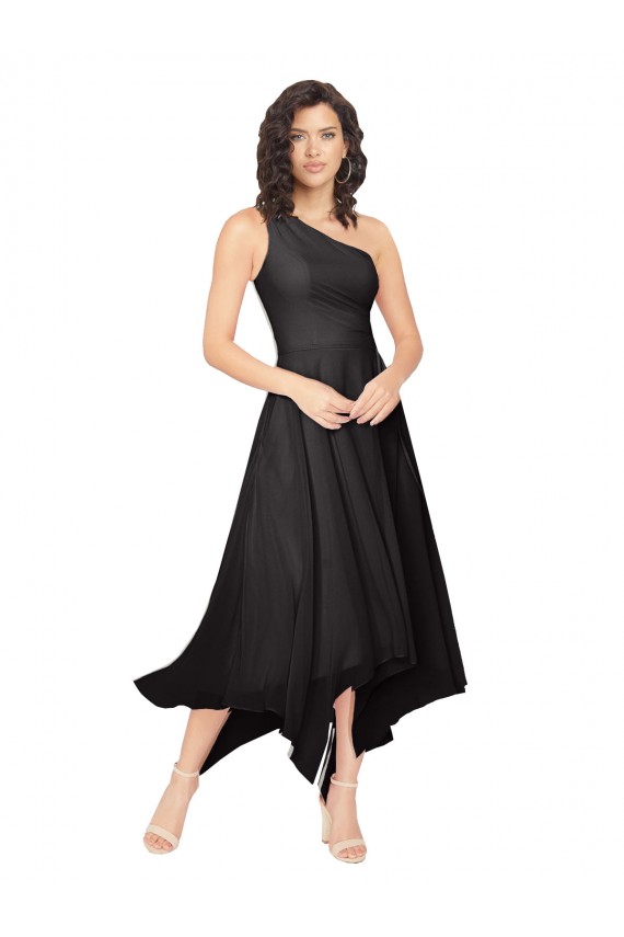 Soft Chiffon One Shoulder Sleeveless Midi Length High Low Bridesmaid Dress Essex
