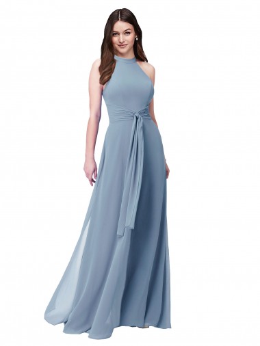 Chiffon Halter Neck Sleeveless Long Bridesmaid Formal Dress Essex