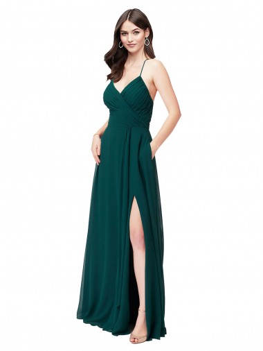 Chiffon V-Neck Sleeveless Open Back Long Wedding Party Dress Essex