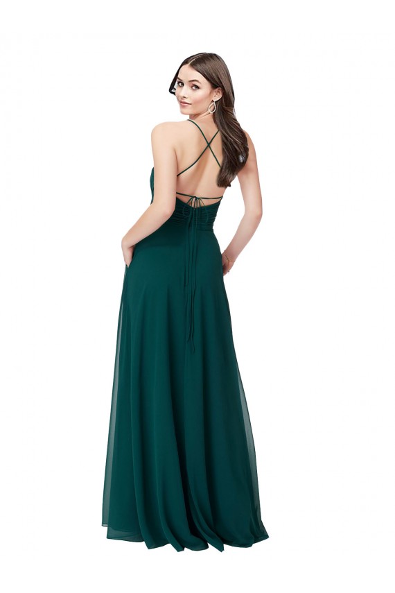 Chiffon V-Neck Sleeveless Open Back Long Wedding Party Dress Essex