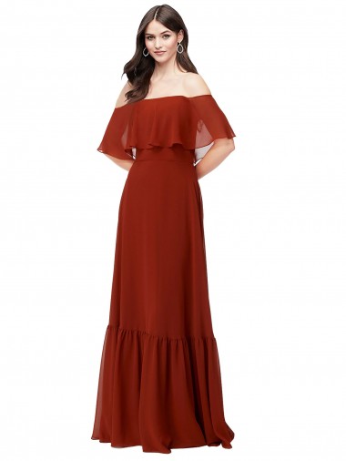 Soft Chiffon Off the Shoulder Short Flutter Sleeves Long Bridesmaid Dress Essex