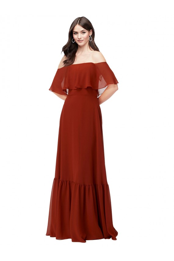 Soft Chiffon Off the Shoulder Short Flutter Sleeves Long Bridesmaid Dress Essex