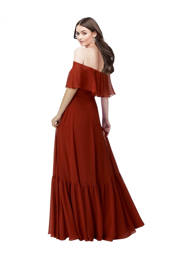 Soft Chiffon Off the Shoulder Short Flutter Sleeves Long Bridesmaid Dress Essex
