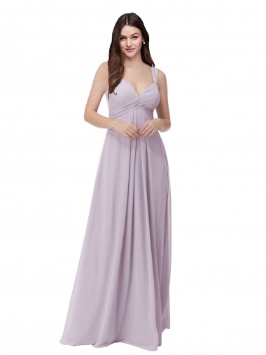 Soft Chiffon V-Neck Sleeveless Low Back Pink Glow Long Bridesmaid Dress Essex