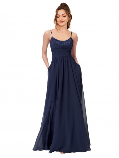 Soft Chiffon & Lace Scoop Neck Sleeveless Low Back Long Bridesmaid Dress Essex
