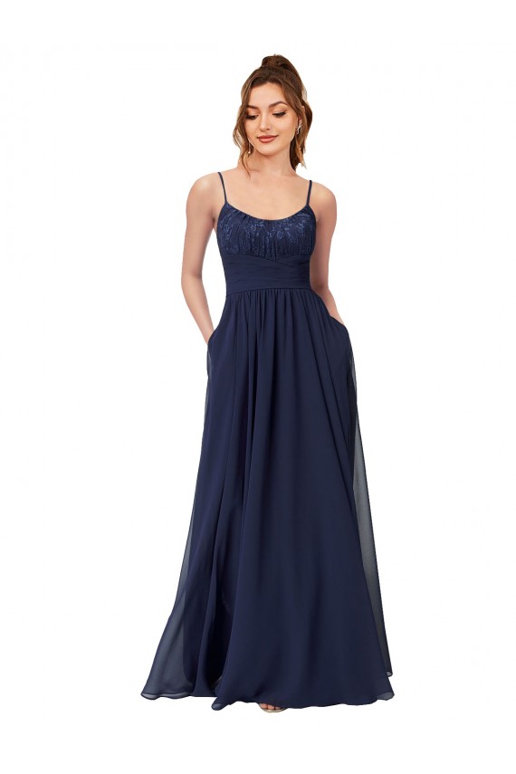 Soft Chiffon & Lace Scoop Neck Sleeveless Low Back Long Bridesmaid Dress Essex
