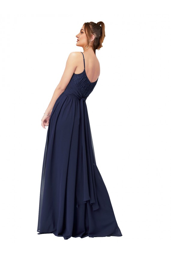 Soft Chiffon & Lace Scoop Neck Sleeveless Low Back Long Bridesmaid Dress Essex