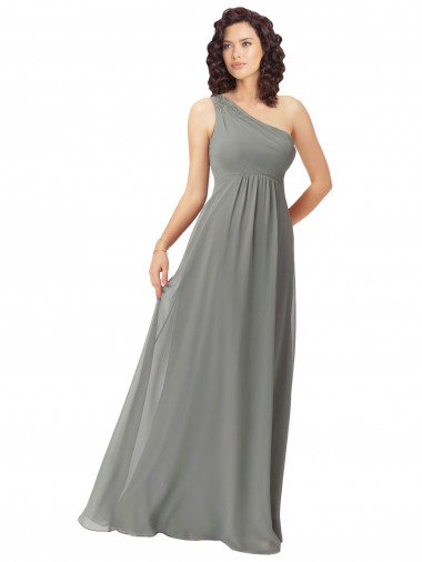 Soft Chiffon One Shoulder Sleeveless Wisteria Long Bridesmaid Dress Essex