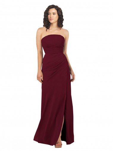 Soft Chiffon Strapless Sleeveless Burgundy Long Bridesmaid Dress Essex