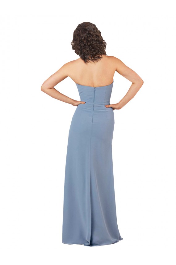 Soft Chiffon Strapless Sleeveless Burgundy Long Bridesmaid Dress Essex